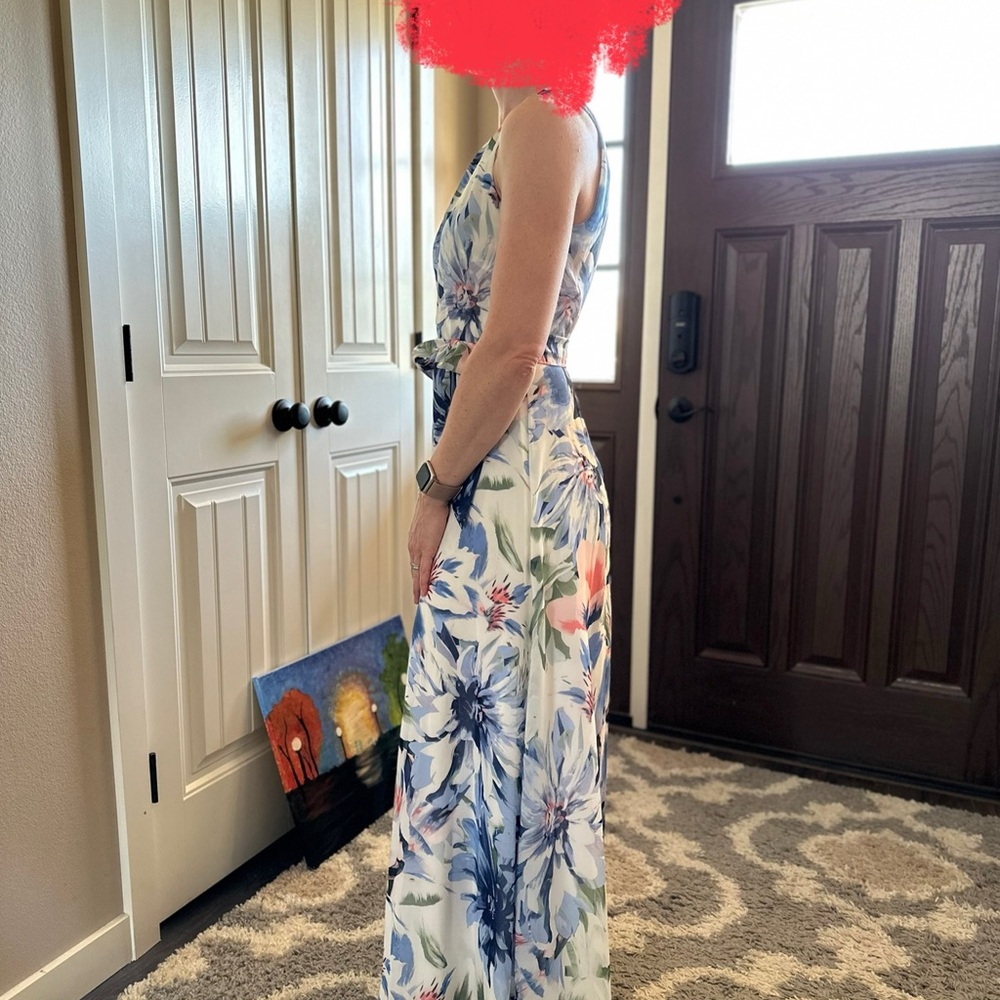 Floral Maxi Dress in Blue and White